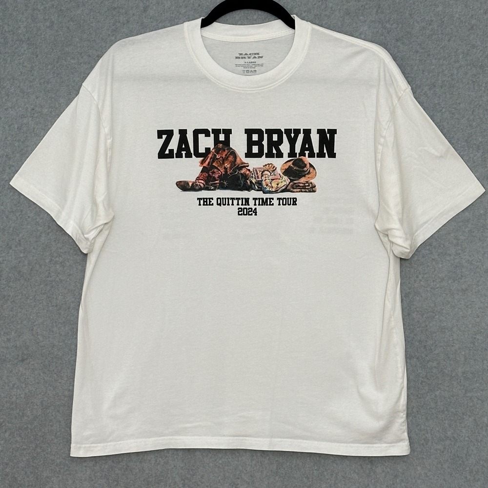Zach Bryan The Quittin Time Tour 2024 Graphic T-Shirt White XL Concert Merch